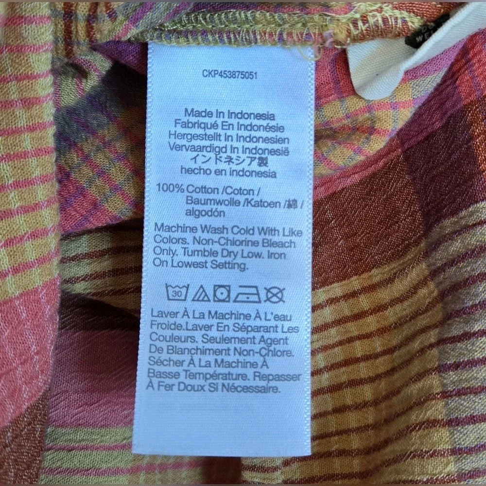 Madewell Women's Neon Madras Plaid Button‎ Short Sleeve Cotton Daily Shirt Small - Picture 9 of 11